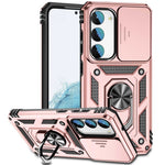For Samsung Galaxy S23 Back Case, Slide Camera Protector Design Shockproof PC + TPU Protective Phone Cover with Metal Ring Kickstand