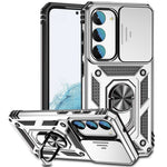 For Samsung Galaxy S23 Back Case, Slide Camera Protector Design Shockproof PC + TPU Protective Phone Cover with Metal Ring Kickstand