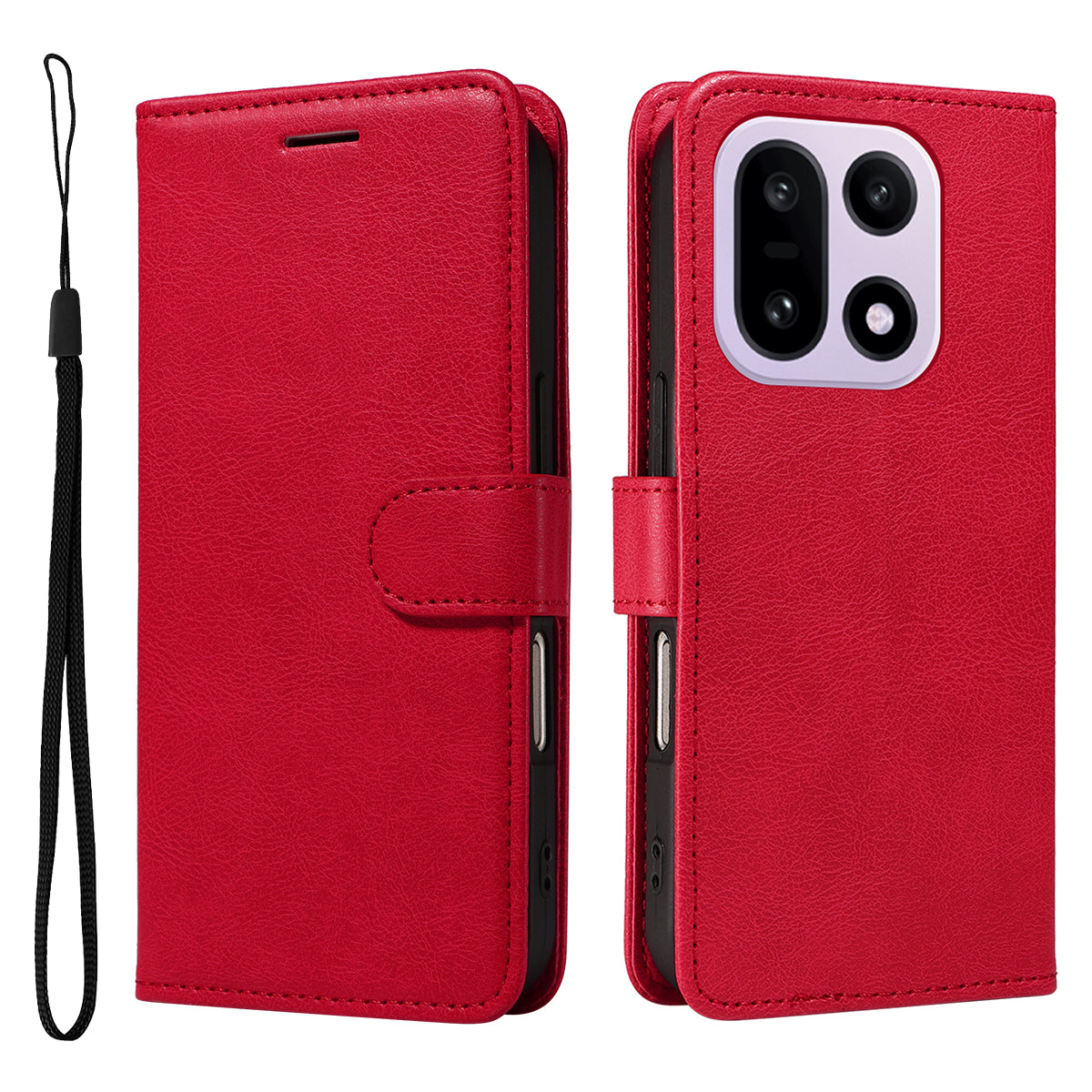 For OnePlus 15 5G Leather Wallet Case with Strap Solid Color Phone Stand Cover