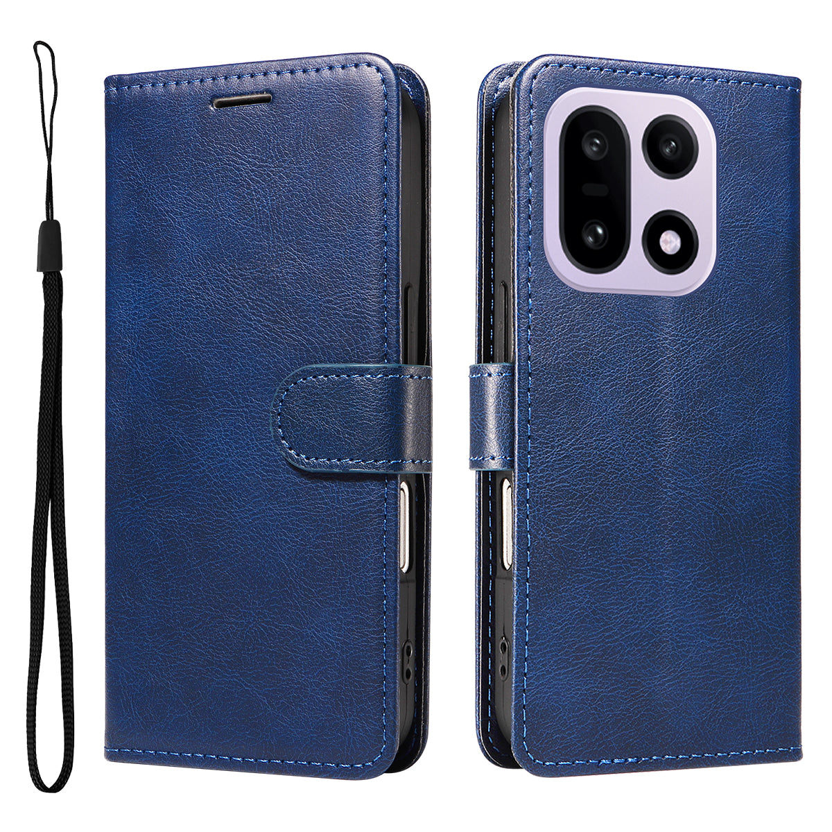 For OnePlus 15 5G Leather Wallet Case with Strap Solid Color Phone Stand Cover