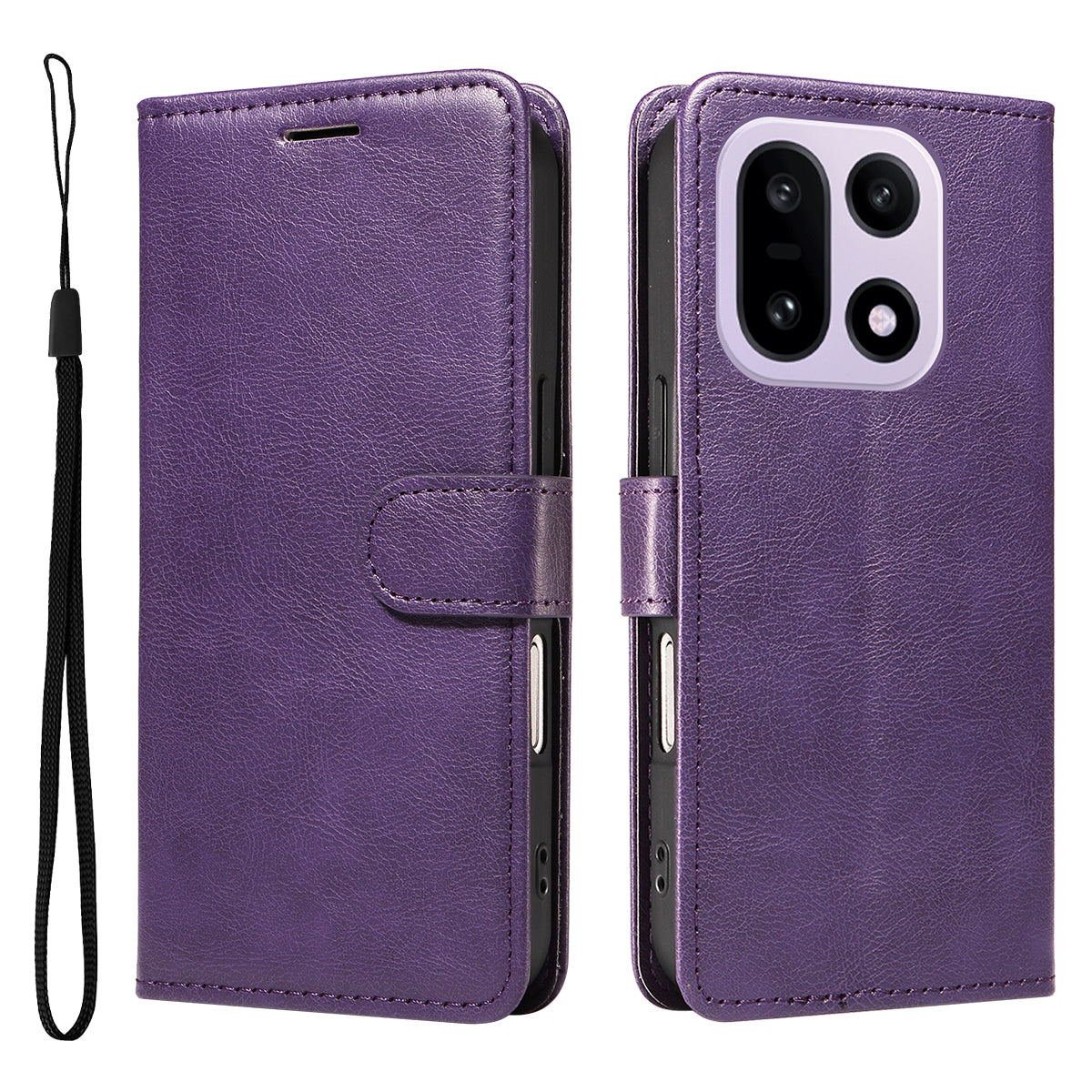 For OnePlus 15 5G Leather Wallet Case with Strap Solid Color Phone Stand Cover