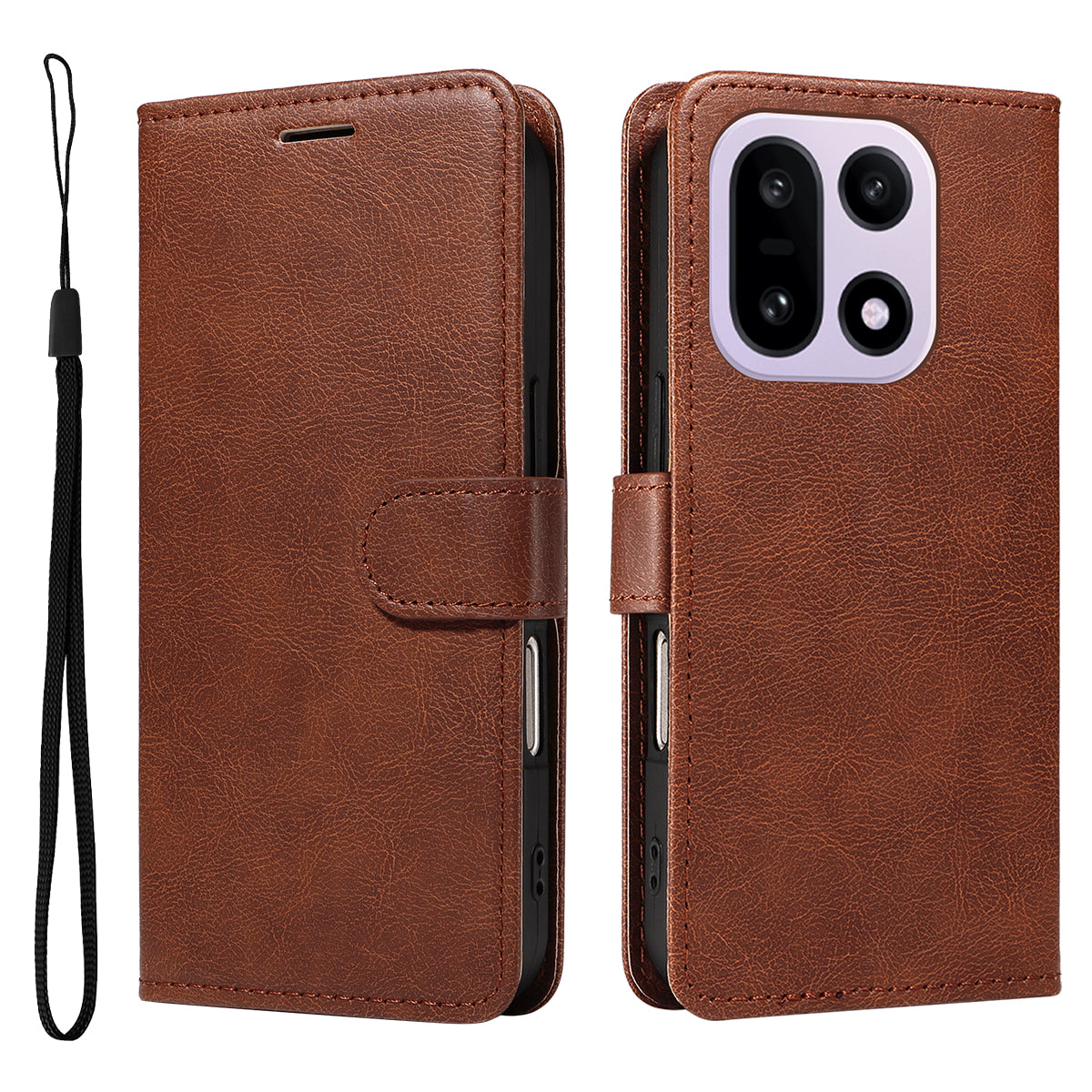 For OnePlus 15 5G Leather Wallet Case with Strap Solid Color Phone Stand Cover