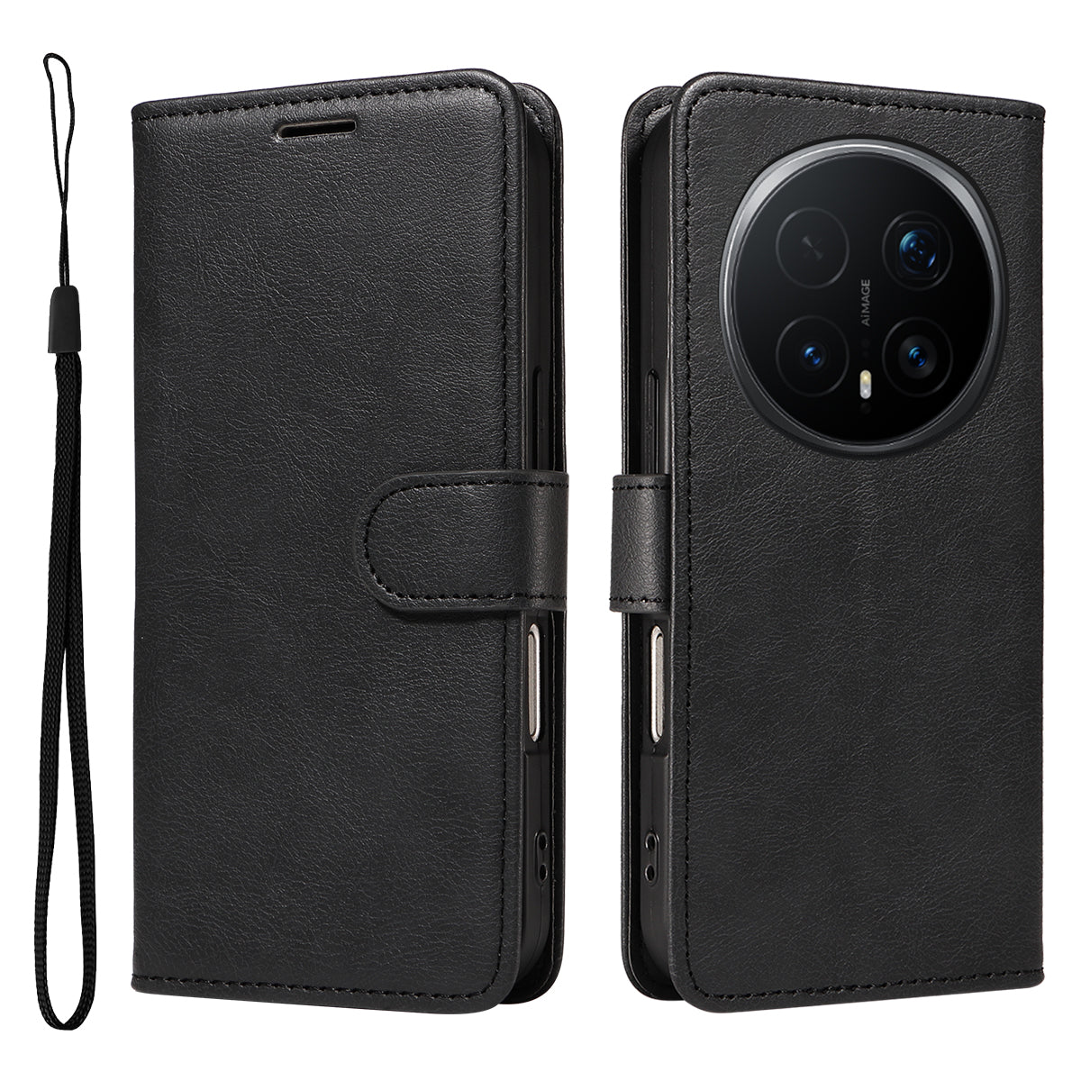For Honor Magic8 Pro 5G Leather Wallet Case with Strap Solid Color Phone Stand Cover