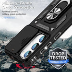 Slide Camera Protector Back Case for Samsung Galaxy S23+, PC + TPU Protective Phone Cover with Metal Ring Kickstand