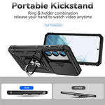 Slide Camera Protector Back Case for Samsung Galaxy S23+, PC + TPU Protective Phone Cover with Metal Ring Kickstand