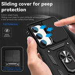 Slide Camera Protector Back Case for Samsung Galaxy S23+, PC + TPU Protective Phone Cover with Metal Ring Kickstand