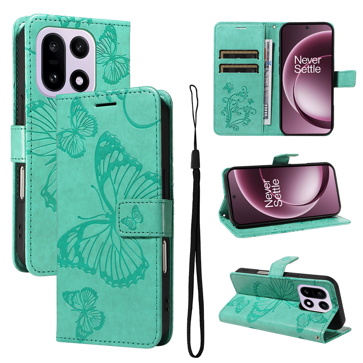 OnePlus 15 5G Plånboksfodral Blommigt Fjärilspräglat Läderfodral mobilfodral Stativ