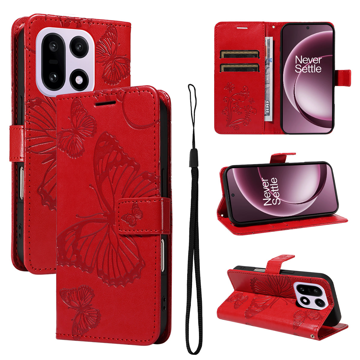 OnePlus 15 5G Plånboksfodral Blommigt Fjärilspräglat Läderfodral mobilfodral Stativ