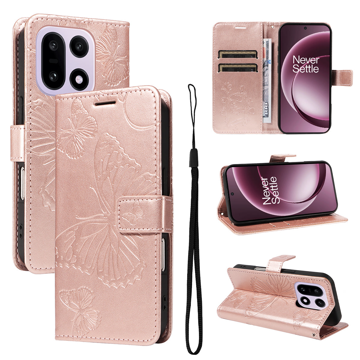 OnePlus 15 5G Plånboksfodral Blommigt Fjärilspräglat Läderfodral mobilfodral Stativ
