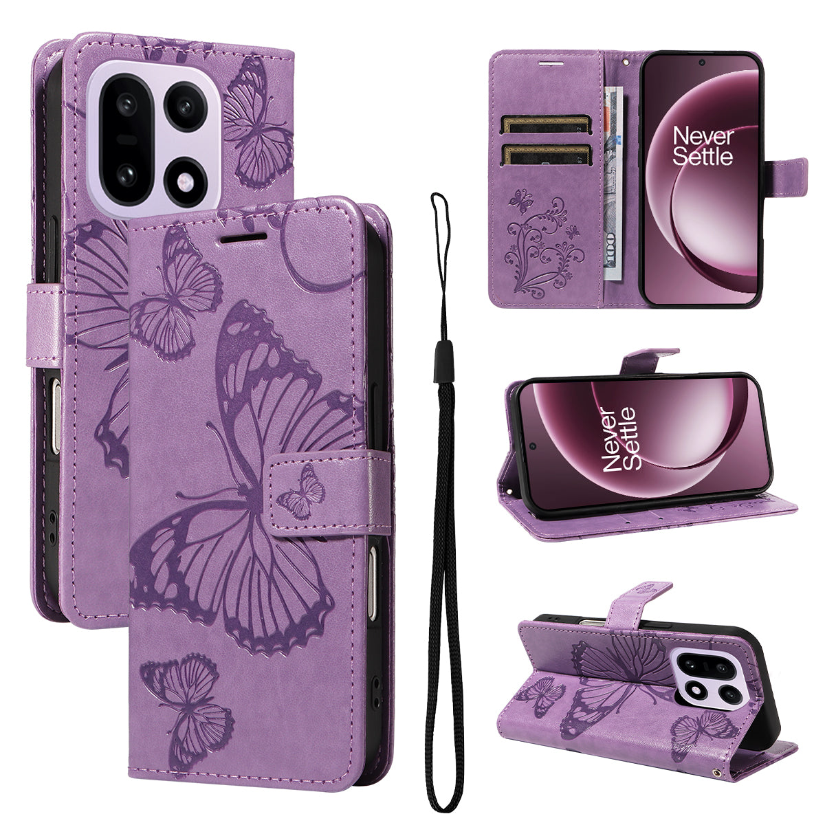 OnePlus 15 5G Plånboksfodral Blommigt Fjärilspräglat Läderfodral mobilfodral Stativ