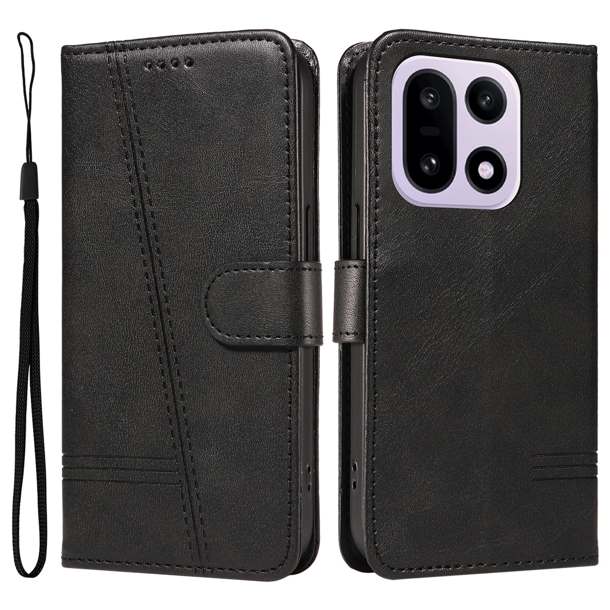 OnePlus 15 5G Plånboksfodral T-formade linjer Lädermobilfodral Stativ