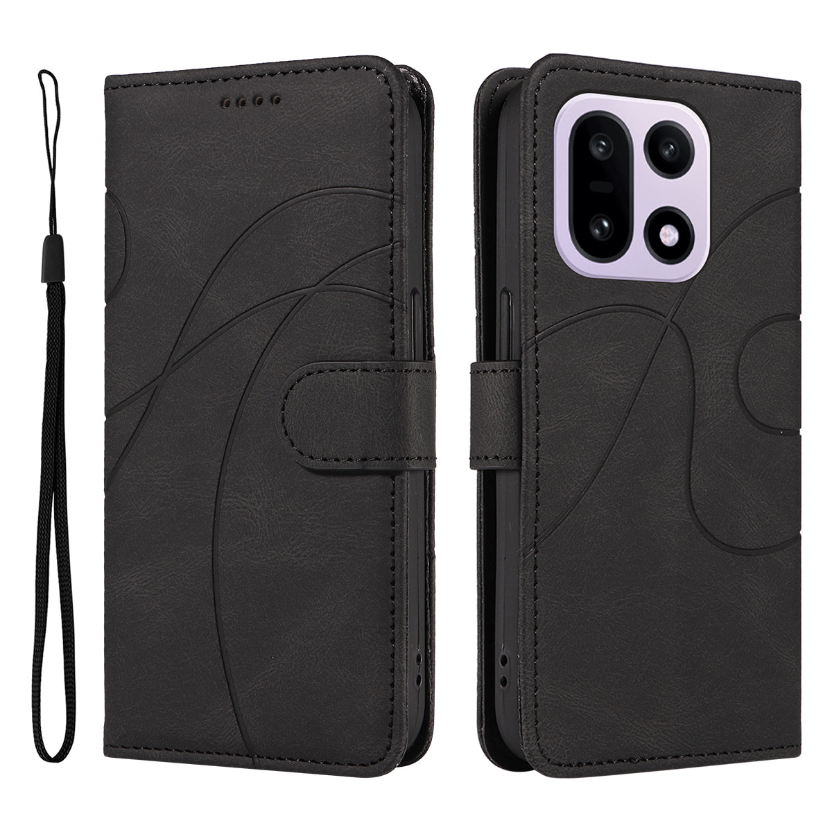 OnePlus 15 5G plånboksfodral lädermobilfodral med stativ med böjd linjedesign