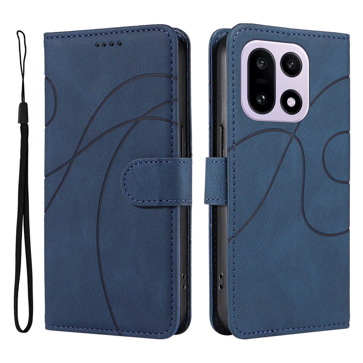 OnePlus 15 5G plånboksfodral lädermobilfodral med stativ med böjd linjedesign