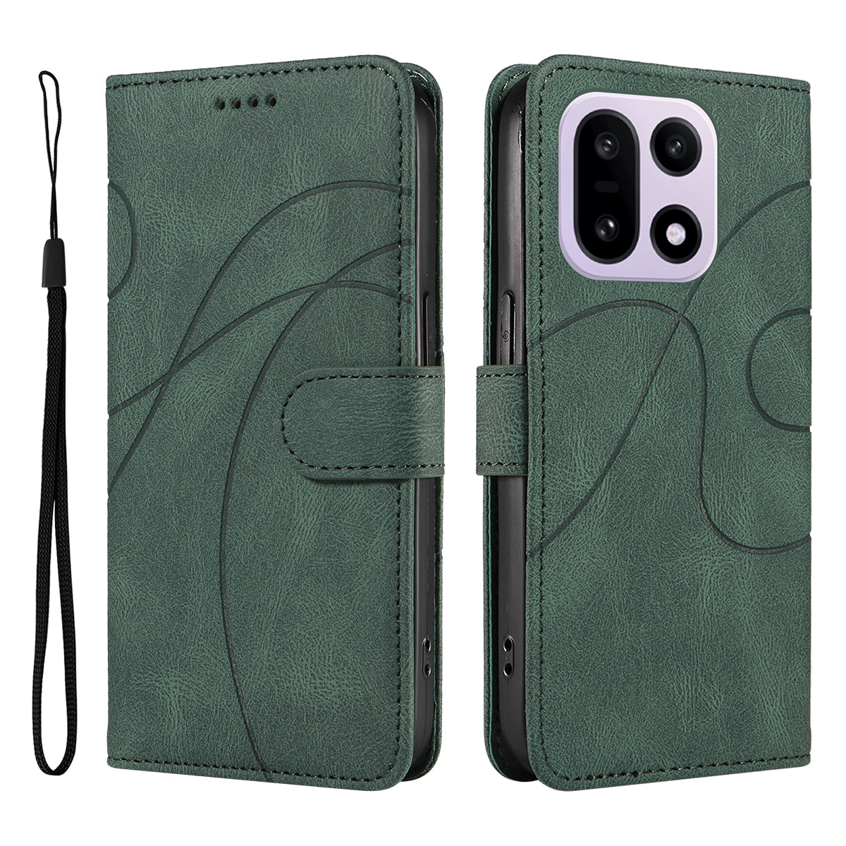 OnePlus 15 5G plånboksfodral lädermobilfodral med stativ med böjd linjedesign