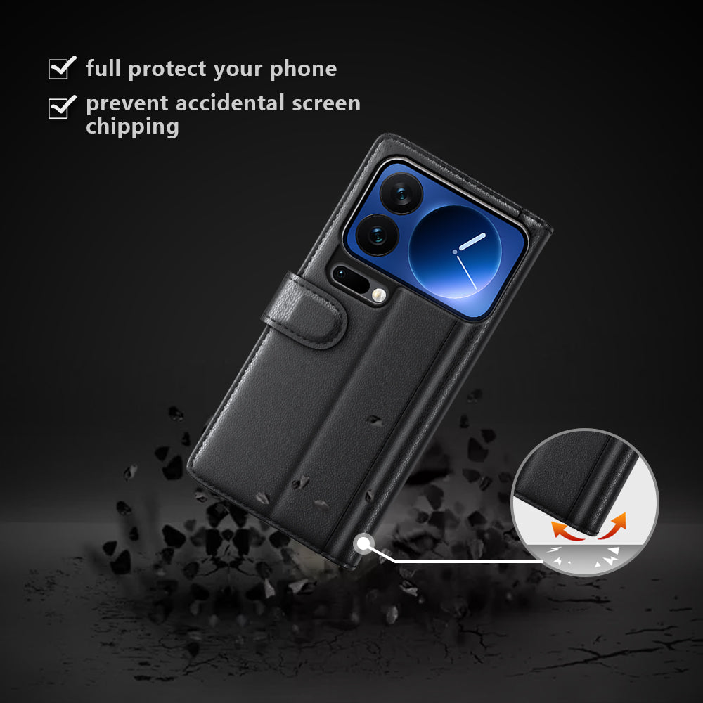 For Xiaomi 17 Pro Case Genuine Split Leather Phone Cover with Wallet Stand