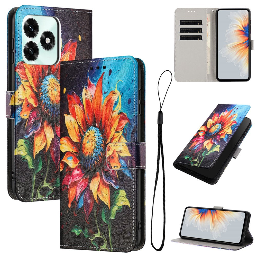 For Honor X5c 4G / Honor X5c Plus 4G Pung Etui Mønstertryk PU Læder Telefoncover med Snor