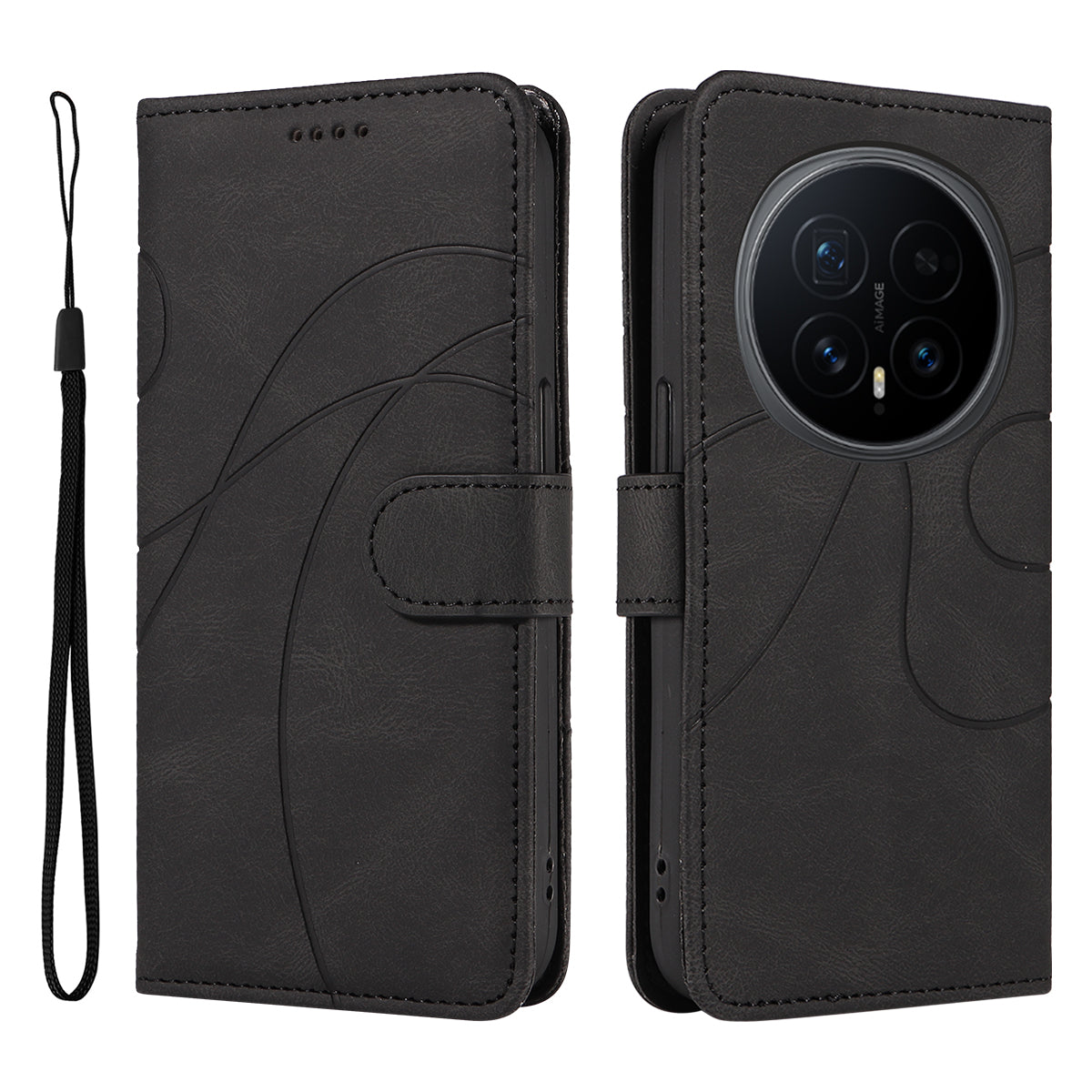 For Honor Magic8 5G Wallet Case Leather Phone Cover Stand with Curved Line Design