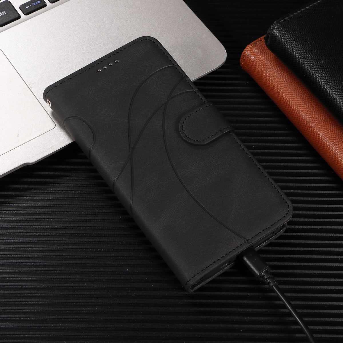 For Honor Magic8 5G Wallet Case Leather Phone Cover Stand with Curved Line Design