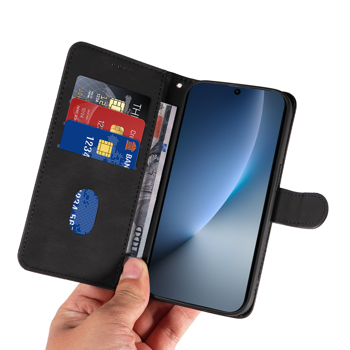 For Honor Magic8 5G Wallet Case Leather Phone Cover Stand with Curved Line Design