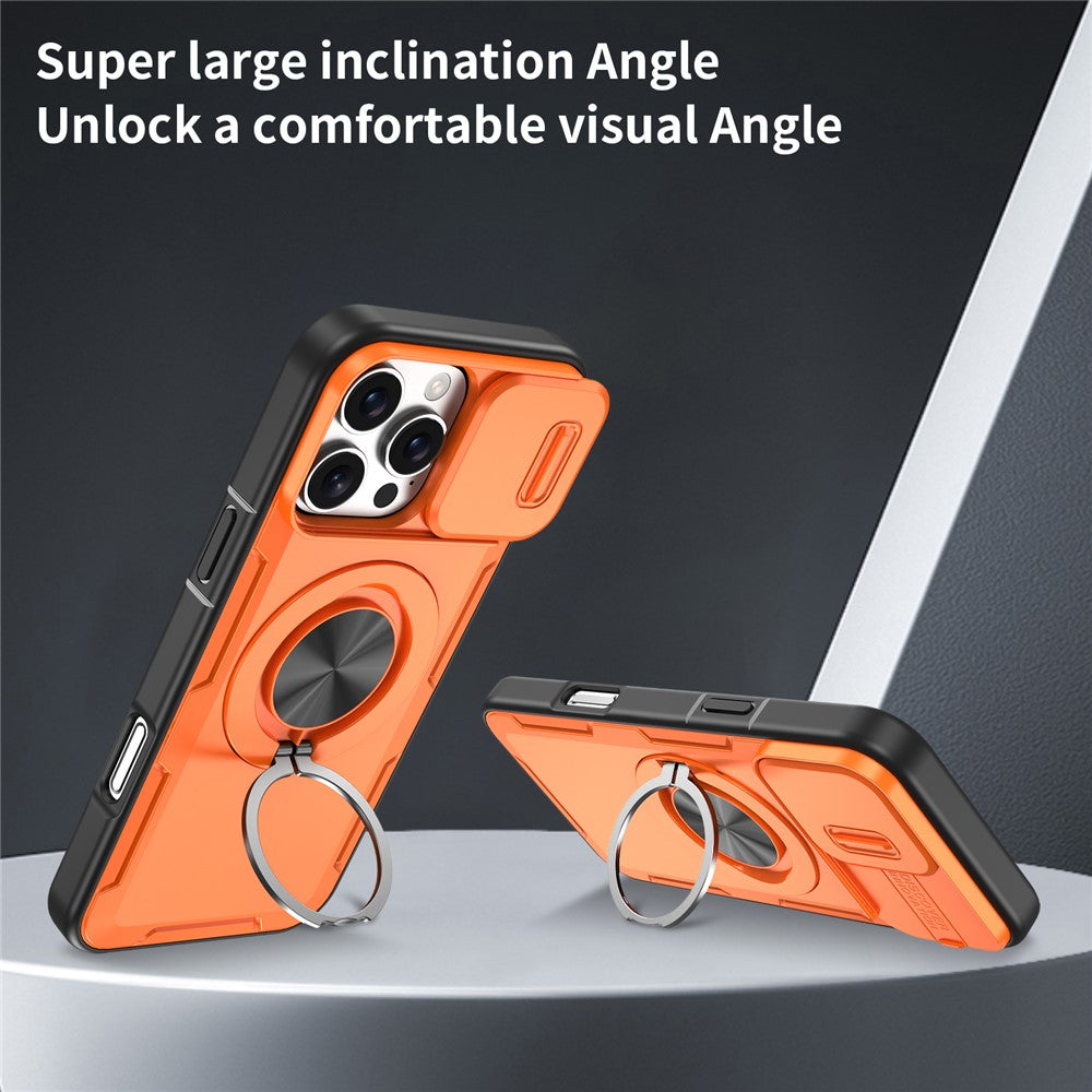 Til iPhone 16 Pro Max Magnetisk Cover Skydbart Kameralåg Roterende Støtteben PC + TPU Telefoncover