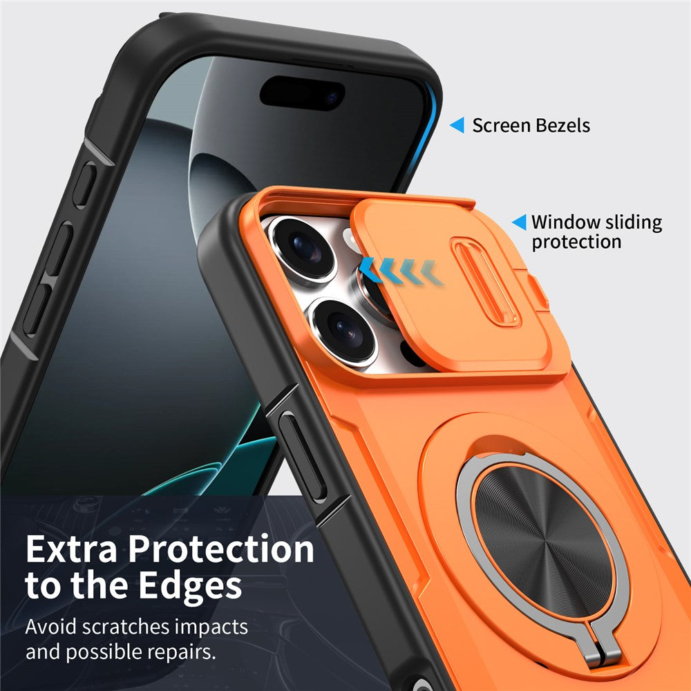 Til iPhone 16 Pro Max Magnetisk Cover Skydbart Kameralåg Roterende Støtteben PC + TPU Telefoncover