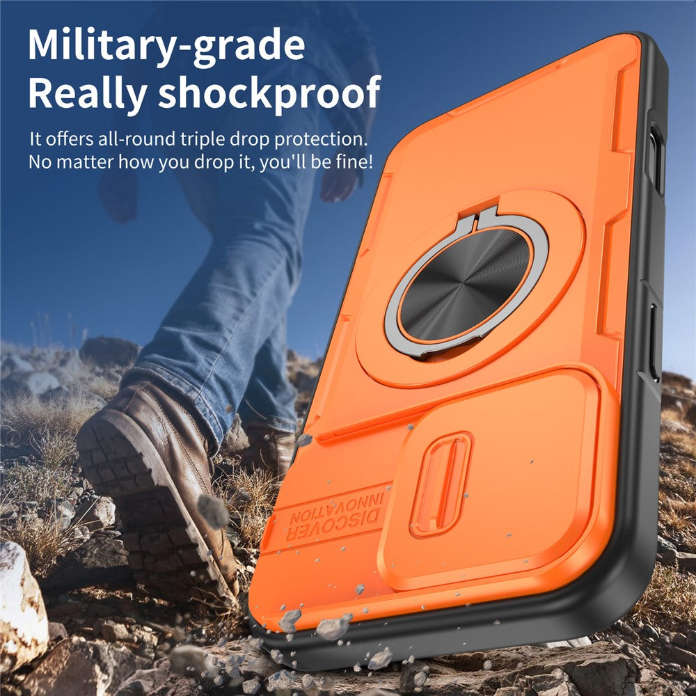 Til iPhone 16 Pro Max Magnetisk Cover Skydbart Kameralåg Roterende Støtteben PC + TPU Telefoncover