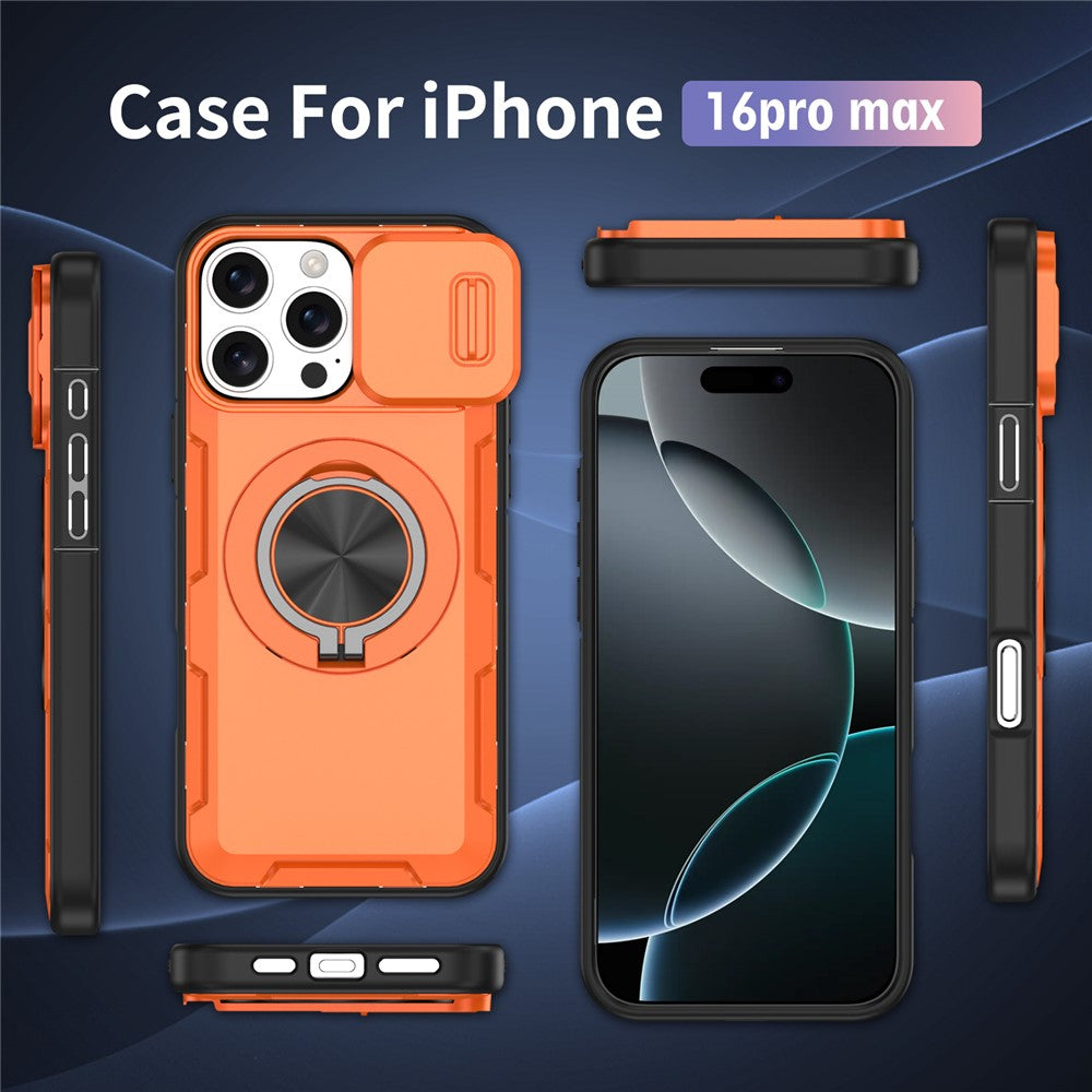 Til iPhone 16 Pro Max Magnetisk Cover Skydbart Kameralåg Roterende Støtteben PC + TPU Telefoncover