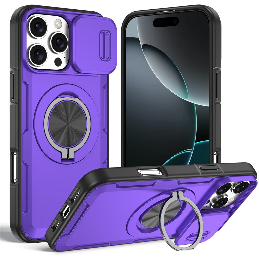 Til iPhone 16 Pro Max Magnetisk Cover Skydbart Kameralåg Roterende Støtteben PC + TPU Telefoncover