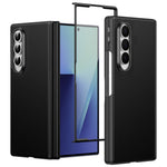 For Samsung Galaxy Z Fold4 5G Magnetic Case Hinge Protection Leather PC Phone Cover with Smart Side Button / Tempered Glass Film