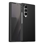 For Samsung Galaxy Z Fold4 5G Magnetic Case Hinge Protection Leather PC Phone Cover with Smart Side Button / Tempered Glass Film