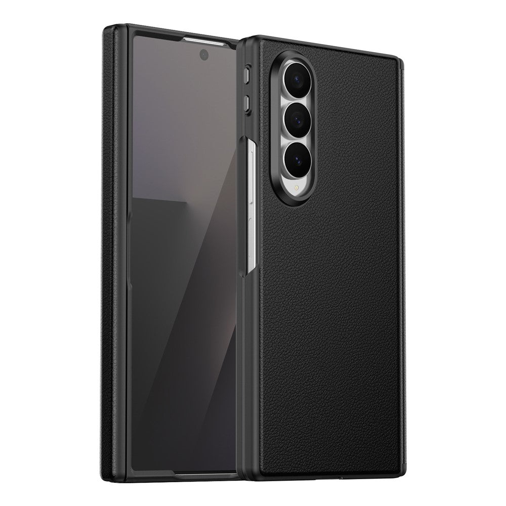 For Samsung Galaxy Z Fold4 5G Magnetic Case Hinge Protection Leather PC Phone Cover with Smart Side Button / Tempered Glass Film