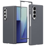 For Samsung Galaxy Z Fold4 5G Magnetic Case Hinge Protection Leather PC Phone Cover with Smart Side Button / Tempered Glass Film