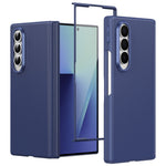 For Samsung Galaxy Z Fold4 5G Magnetic Case Hinge Protection Leather PC Phone Cover with Smart Side Button / Tempered Glass Film