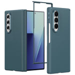 For Samsung Galaxy Z Fold4 5G Magnetic Case Hinge Protection Leather PC Phone Cover with Smart Side Button / Tempered Glass Film