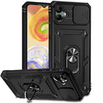 Bagcover til Samsung Galaxy A04 4G (164,4 x 76,3 x 9,1 mm), Stødsikker PC + TPU beskyttelsescover til telefon med skydbar kamerabeskyttelse og metalringstøtteben