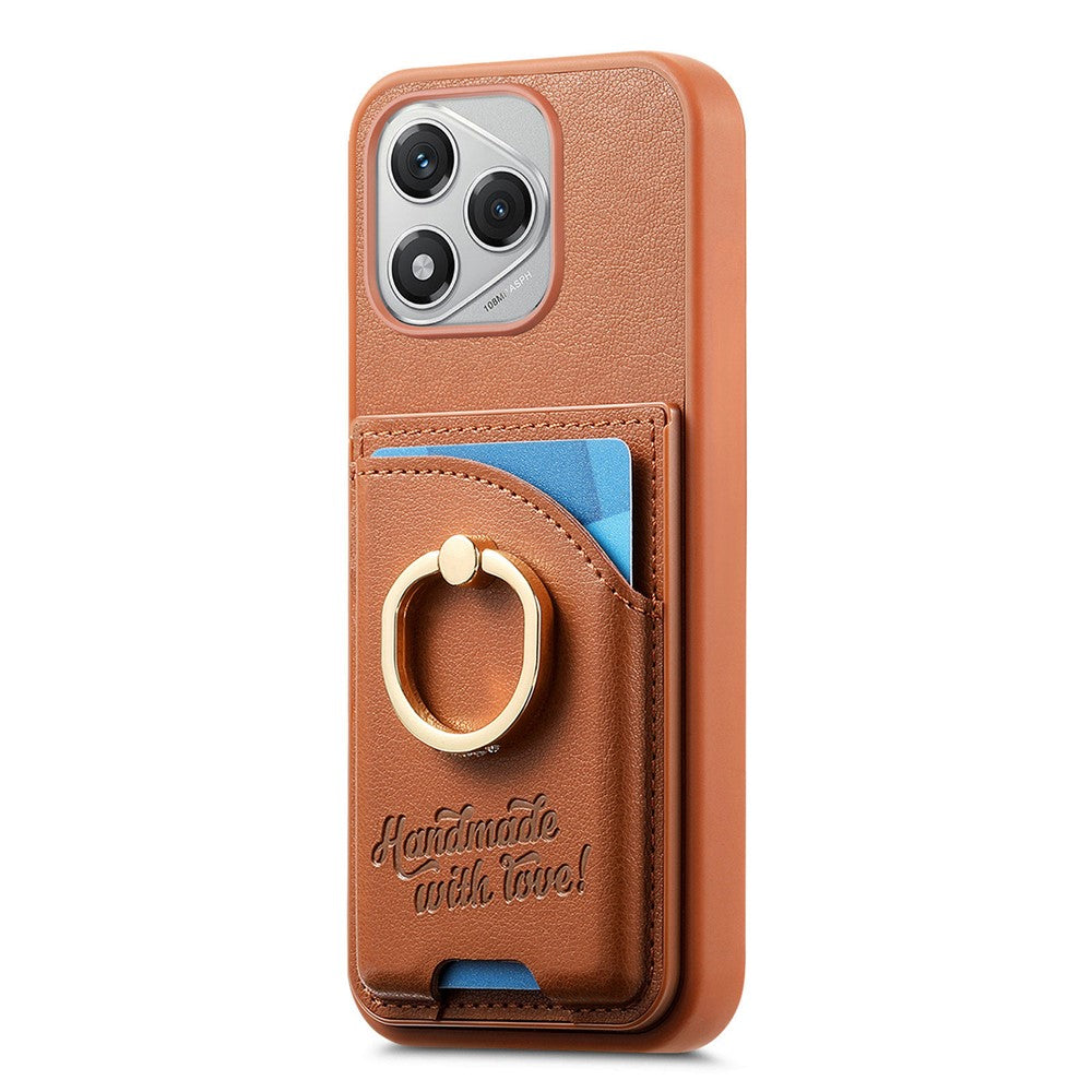 Honor 400 Lite 5G Cover med Kortholder, Ringholder med Rhinestone, Støttefod og Bagside af Læder