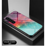 Anti-Fall Phone Case for Samsung Galaxy S23, TPU PC Tempered Glass Shockproof Cover Starry Sky Pattern Printed Phone Case