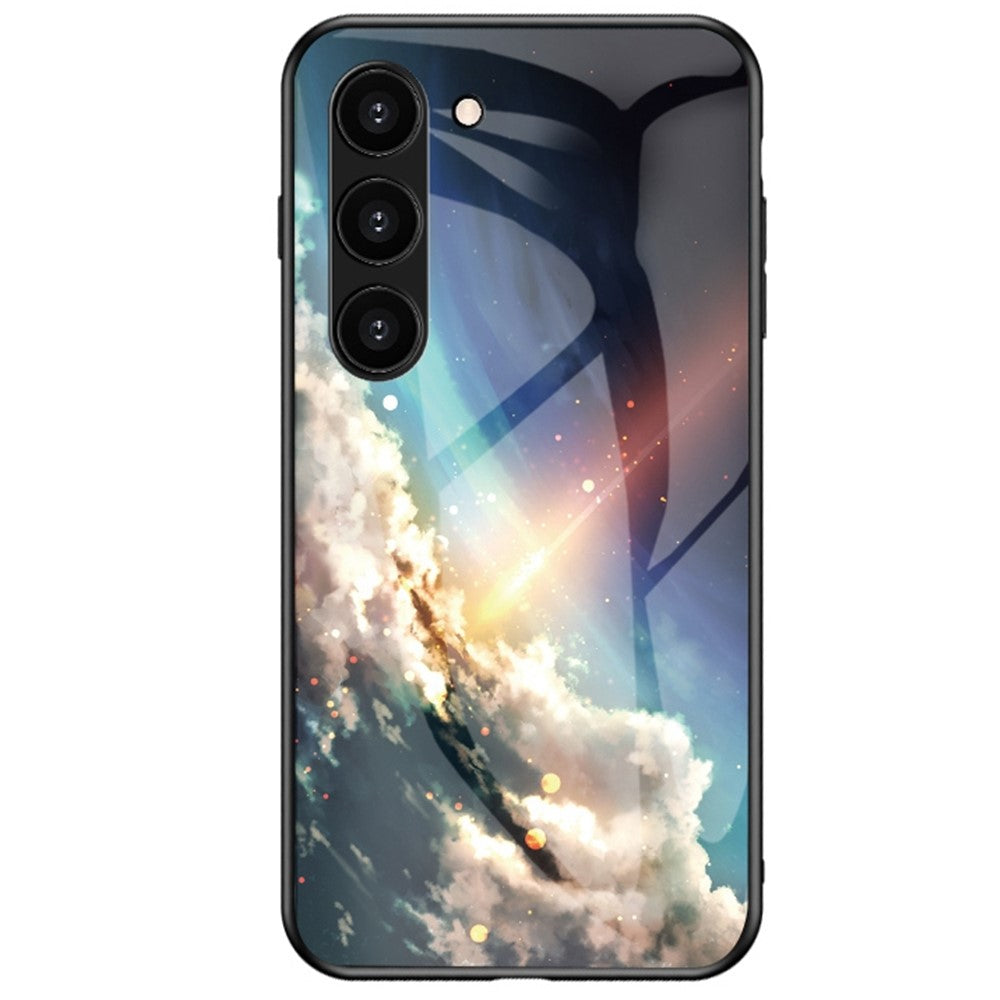 Anti-Fall Phone Case for Samsung Galaxy S23, TPU PC Tempered Glass Shockproof Cover Starry Sky Pattern Printed Phone Case