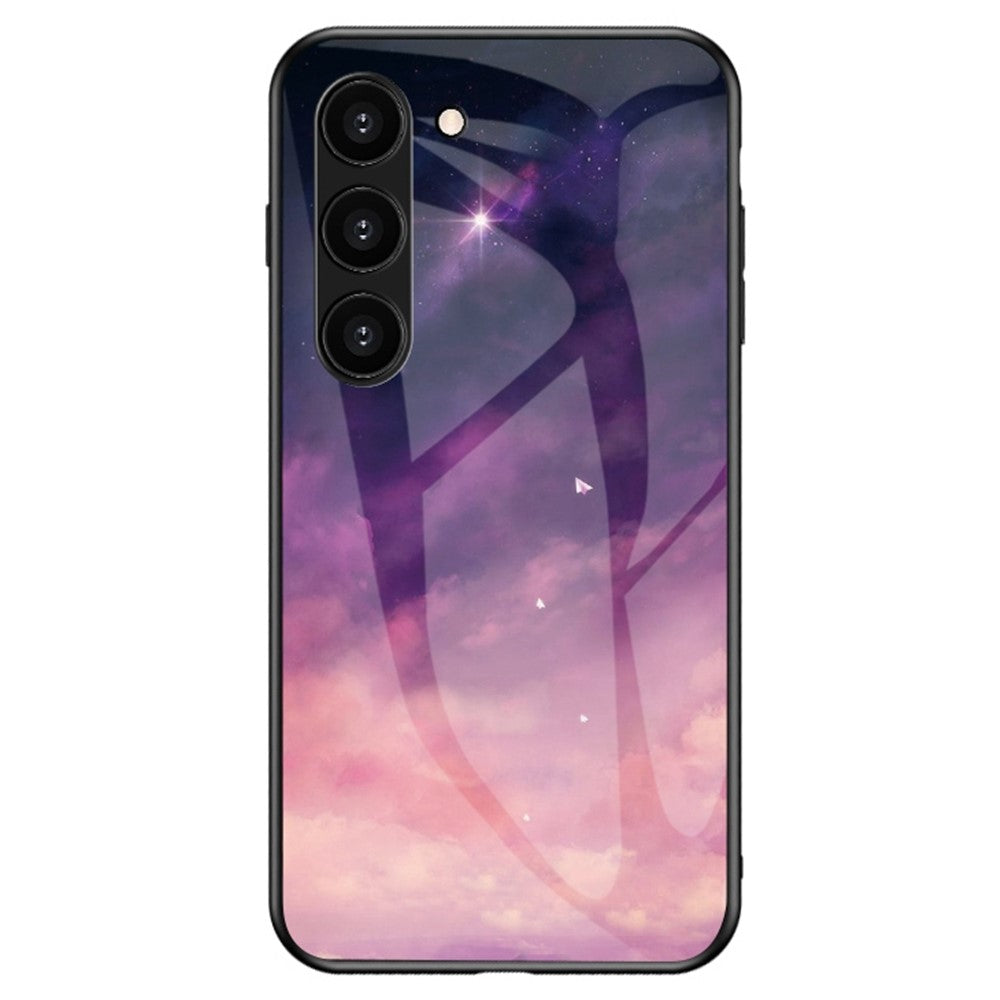 Anti-Fall Phone Case for Samsung Galaxy S23, TPU PC Tempered Glass Shockproof Cover Starry Sky Pattern Printed Phone Case