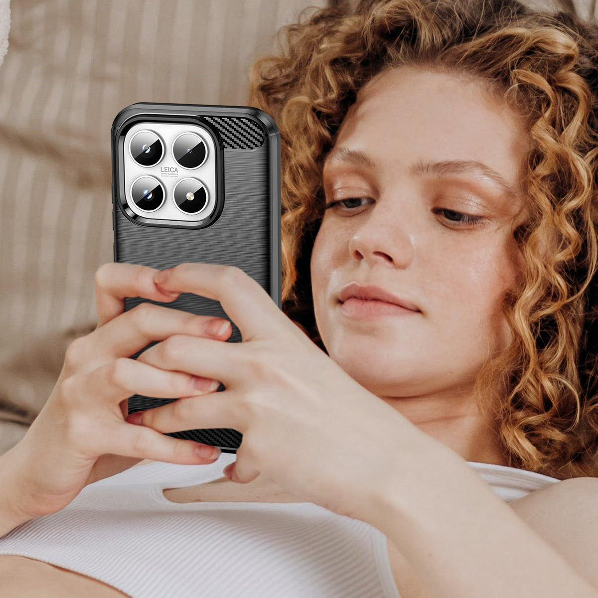 WANLONFENG For Xiaomi 17 Case with Screen Film LS Series Big Lens Hole Brushed Texture TPU Phone Cover