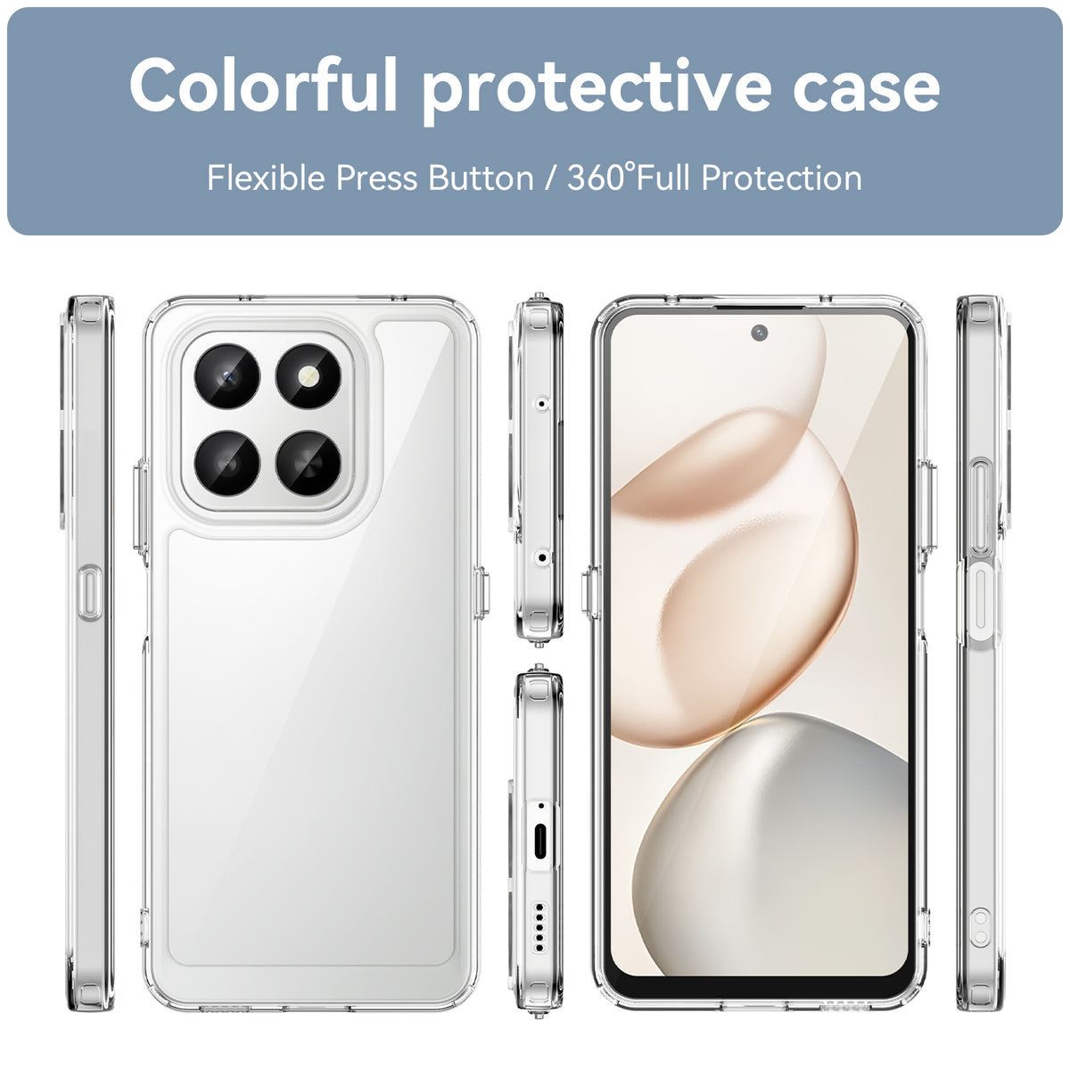 WANLONFENG til Honor 400 Smart 4G / Honor X7d 4G / Honor 400 Smart 5G, cover i MF-serien af TPU og akryl, gennemsigtigt mobilcover med hærdet glasfilm