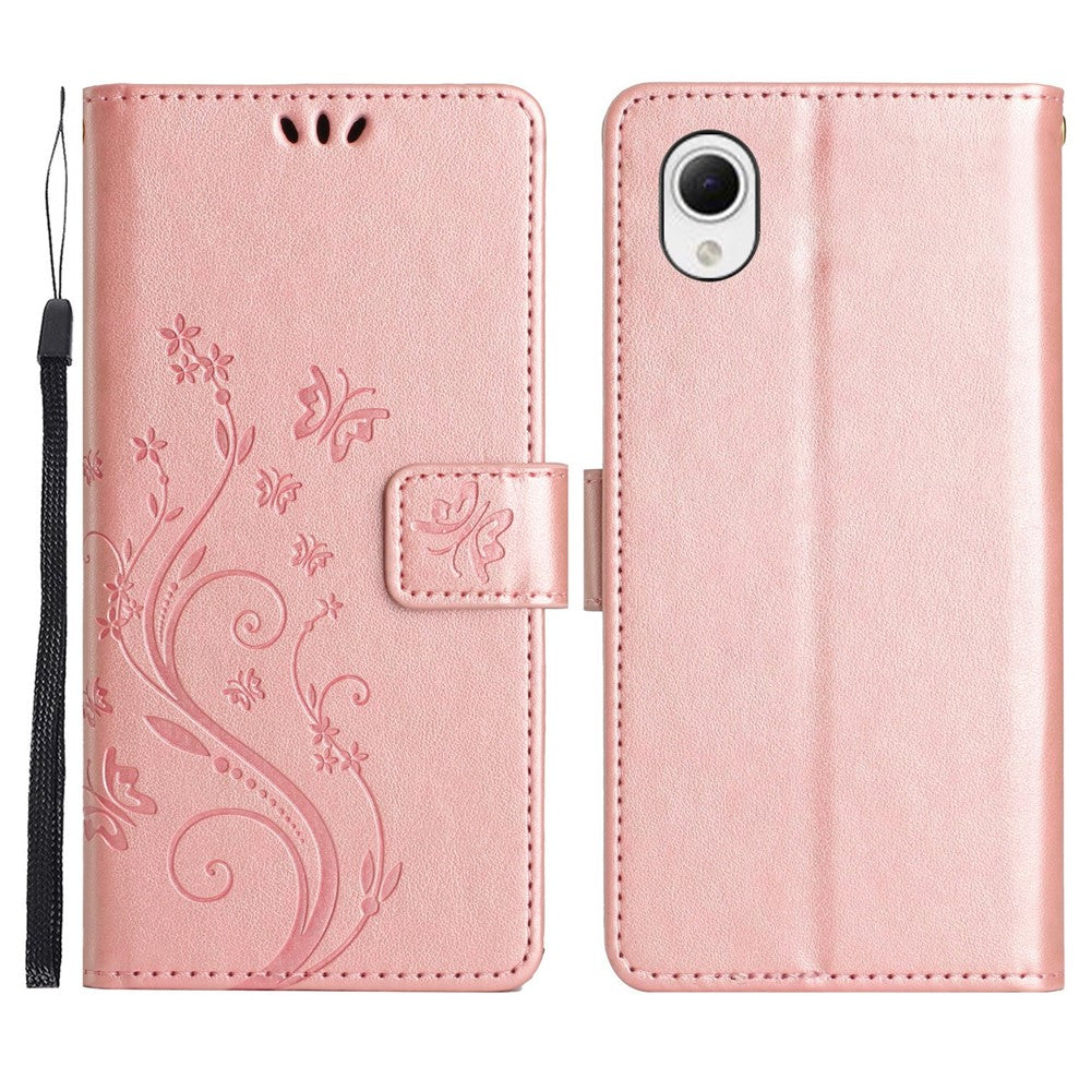Til Samsung Galaxy A23e Præget Blomster Sommerfugl Telefoncover PU Læder Stødsikkert Pung Stander Etui