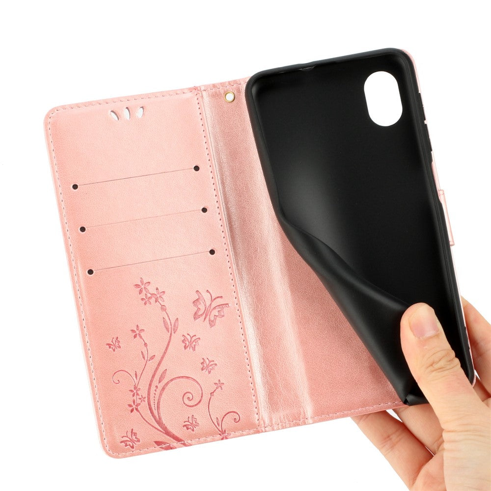 Til Samsung Galaxy A23e Præget Blomster Sommerfugl Telefoncover PU Læder Stødsikkert Pung Stander Etui