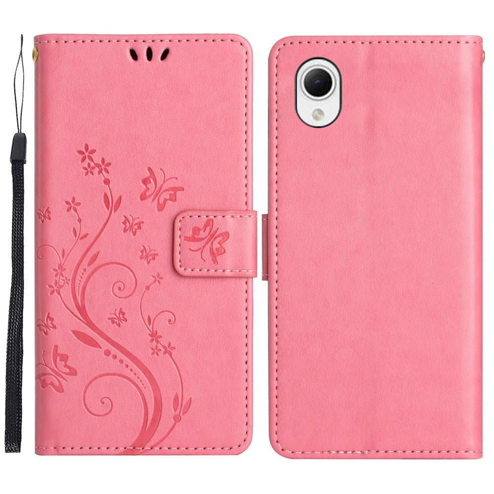 Til Samsung Galaxy A23e Præget Blomster Sommerfugl Telefoncover PU Læder Stødsikkert Pung Stander Etui