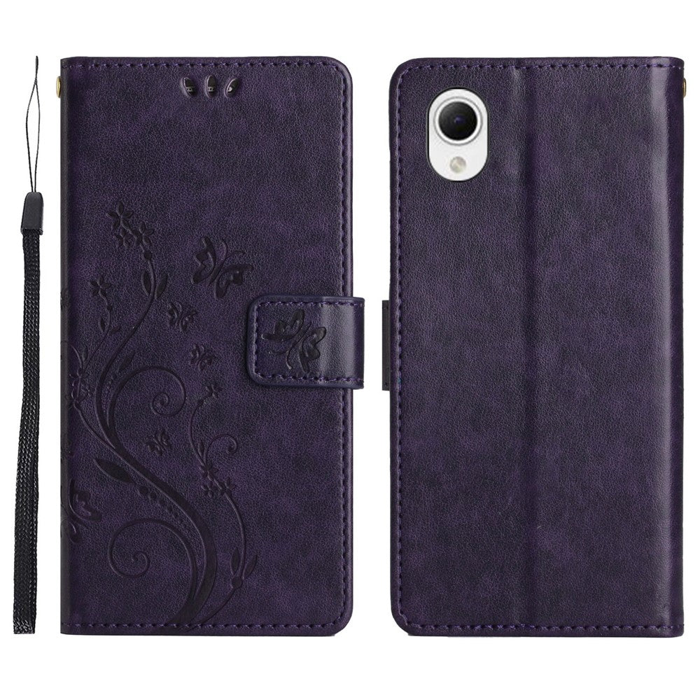 Til Samsung Galaxy A23e Præget Blomster Sommerfugl Telefoncover PU Læder Stødsikkert Pung Stander Etui
