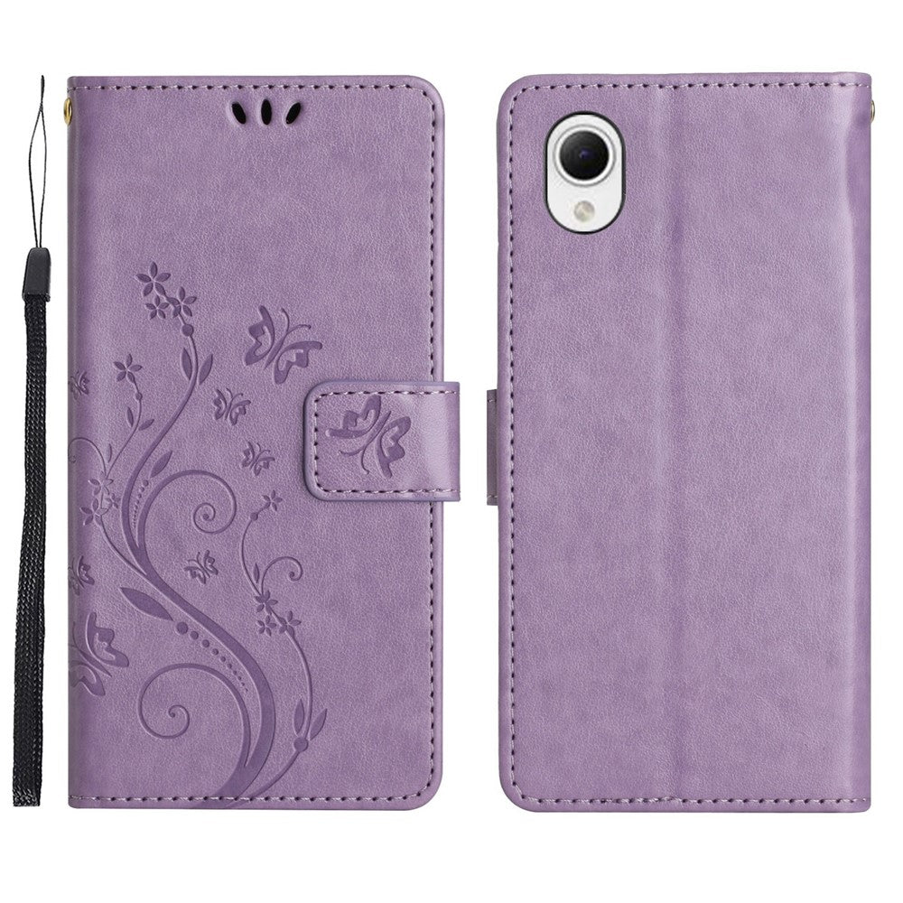 Til Samsung Galaxy A23e Præget Blomster Sommerfugl Telefoncover PU Læder Stødsikkert Pung Stander Etui