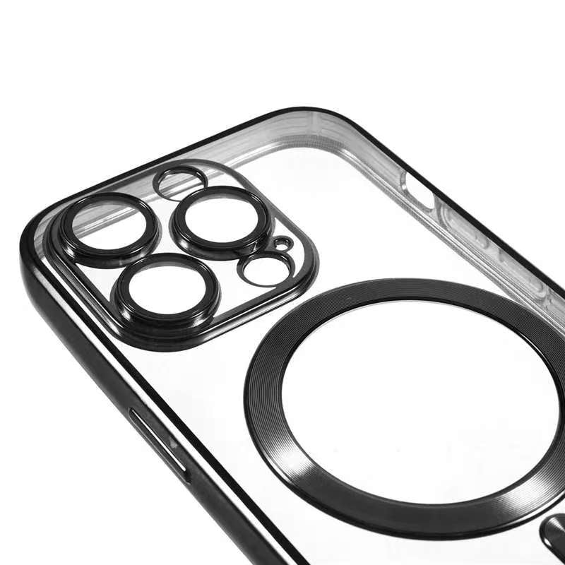 For iPhone 13 Pro Max Magnetic Case CD Veins Glass Lens Guard TPU Phone Back Cover