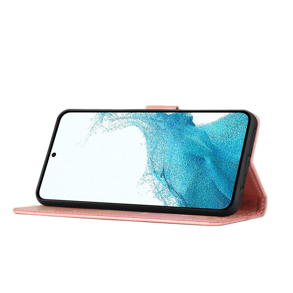 Skyddsfodral med blommigt mönster och stativ i PU-läder för Samsung Galaxy S23