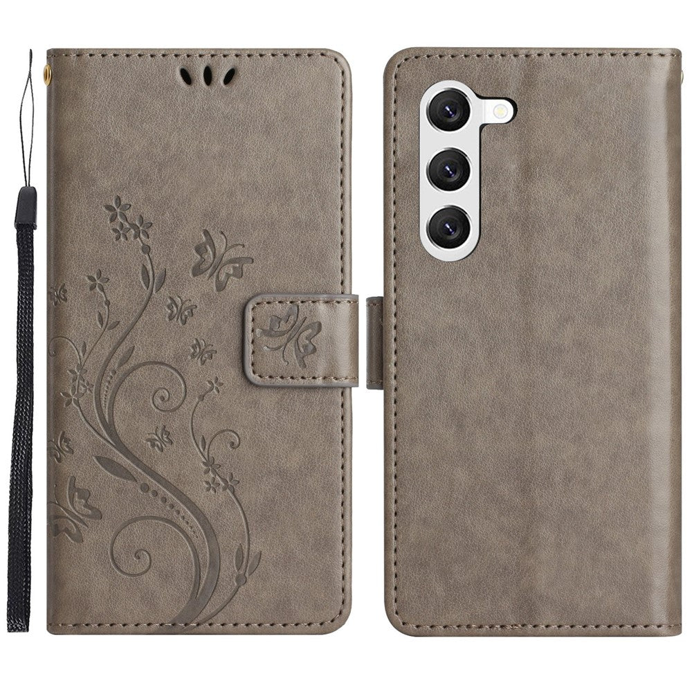 Skyddsfodral med blommigt mönster och stativ i PU-läder för Samsung Galaxy S23