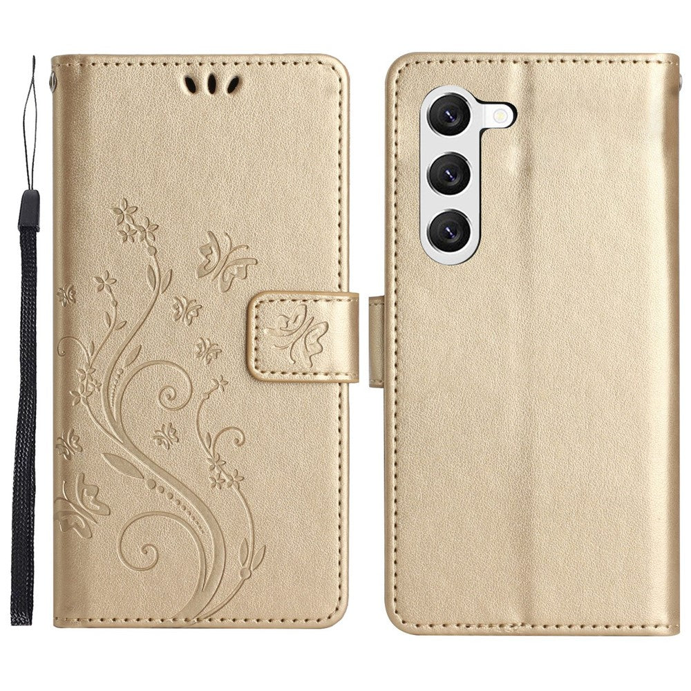 Skyddsfodral med blommigt mönster och stativ i PU-läder för Samsung Galaxy S23